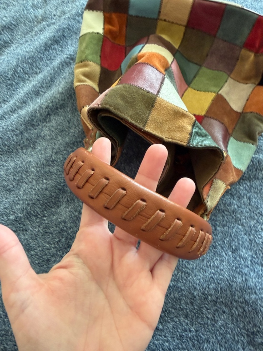 Lucky Brand Y2K vintage leather and suede multicolor patchwork hobo shoulder bag - Picture 7 of 11